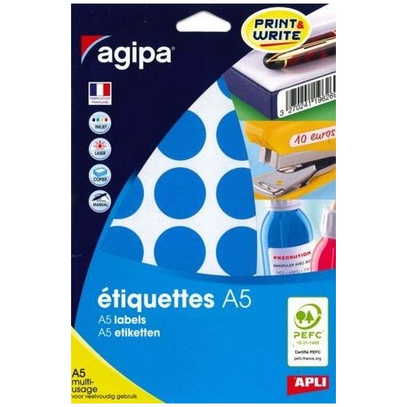 ÉTIQUETTES RONDE D 30MM BLEU POCH. 240 AGIPA 101356