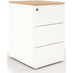 Caisson hauteur bureau 3 tiroirs Blanc finition chêne clair profondeur 60 cm