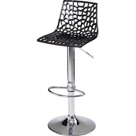 TABOURET ASSISE POLYCARBONATE NOIR PIED CHROME AVEC REPOSE PIEDS