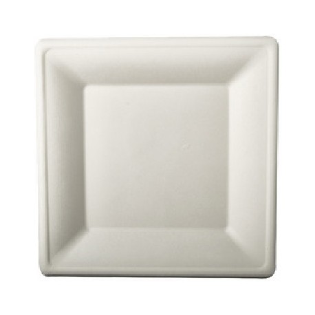 LOT DE 50 ASSIETTES CARRÉES BLANCHES EN CANNE À SUCRE 200X200MM