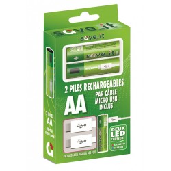 PACK DE 2 PILES RECHARGEABLES LR06 AA +CORDON MICRO USB