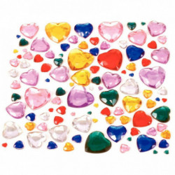 PIERRES DÉCORATIVES EN PLASTIQUE À COLLER *SACHET DE 450* FORME COEURS ASSORTIES