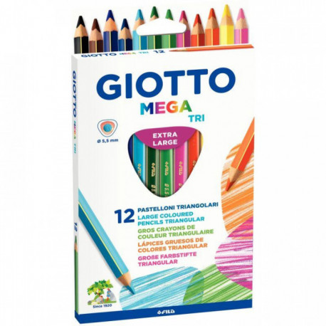 ETUI DE 12 CRAYONS DE COULEUR GIOTTO MEGA TRI MINE Ø 5,5MM LONGEUR 18CM