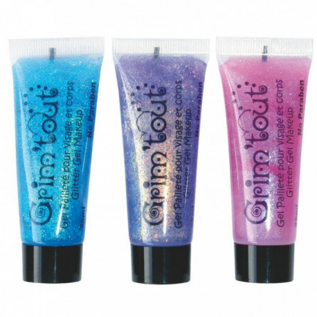 GEL PAILLETÉ POUR VISAGE ET CORPS LOT DE 3 TUBES DE 25ml (ROSE-MAUVE-TURQUOISE)