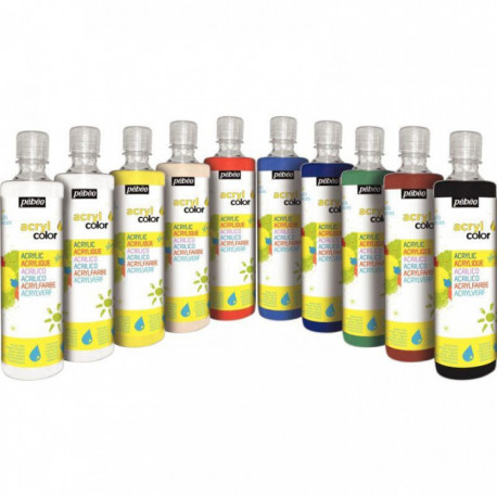 CARTON 10 FLACONS 500 ML DE PEINTURE ACRYLIQUE BRILLANTE ACRYLCOLOR COULEURS STA