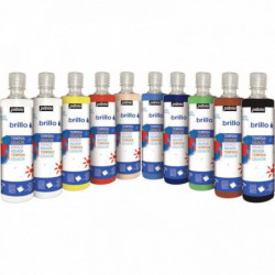 ASSORTIMENT DE 10 FLACONS DE 500 ML DE GOUACHE BRILLANTE BRILLO (9 + 1 FLACON OF