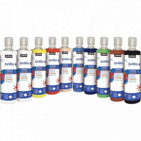 ASSORTIMENT DE 10 FLACONS DE 500 ML DE GOUACHE BRILLANTE BRILLO (9 + 1 FLACON OF