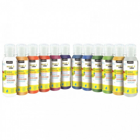 CARTON DE 12 FLACONS 150 ML DE PEINTURE ACRYLCOLOR COULEURS PAILLETÉES ASSORTIES