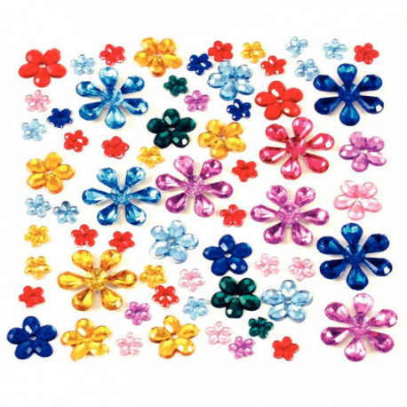 PIERRES DÉCORATIVES EN PLASTIQUE À COLLER *SACHET DE 200* FORME FLEURS ASSORTIES