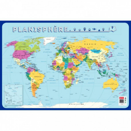 POSTER PÉDAGOGIQUE EN PVC 76X52CM - THÈME LA CARTE DU MONDE