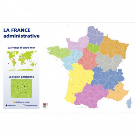 CARTE DE FRANCE ADMINISTRATIVE FORMAT 1,20 X 0,80 MÈTRE