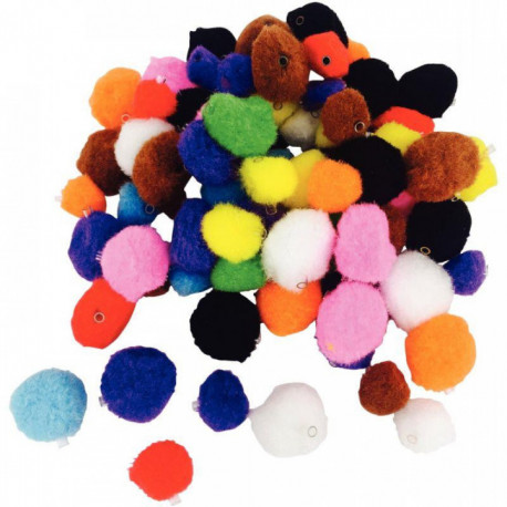 SACHET DE 100 POMPONS À TROU ASSORTIS