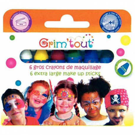 BOÎTE DE 6 GROS CRAYONS DE MAQUILLAGE VIFS ASSORTIS