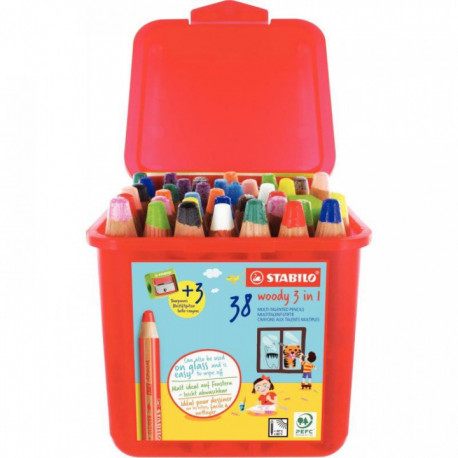 CLASSPACK DE 38 CRAYONS DE COULEUR WOODY + 3 TAILLE-CRAYONS