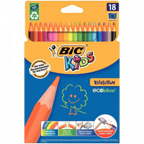 ÉTUI CARTON RECYCLÉ DE 18 CRAYONS DE COULEURS ÉVOLUTION 17,5CM COULEUR ASSORTIES