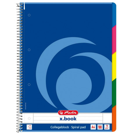CAHIER SPIRALE   A4 70g 160 pages 4 TROUS  5 ONGLETS  LIGNE