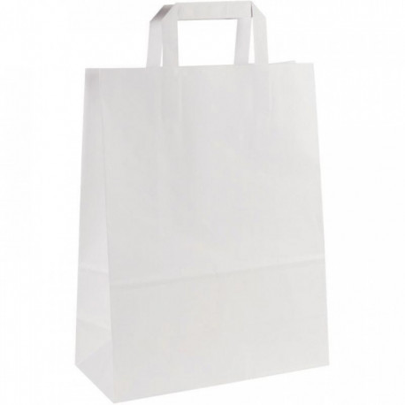 CARTON DE 200 SACS KRAFT BLANC POIGNÉE PLATE 26+12X34CM 80G/M²