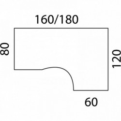 PLAN COMPACT 90° ONYX RETOUR DROITE L..160 X P.120 ET 60 CM PLATEAU HÊTRE /PIÈTEMENT ALU