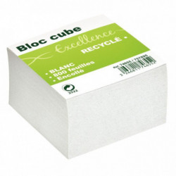 BLOC CUBE RECYCLÉ BLANC D'ENVIRON 800 FEUILLES ENCOLLÉES 9X9X9CM