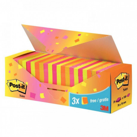 BLOCS**BTE24*  DE 100 FEUILLES POST-IT ASSORTIS 76X76MM DONT 3 GRATUITS