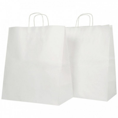 CARTON DE 200 SACS KRAFT BLANC POIGNÉE TORSADÉE 24+11X33CM 90G/M²