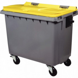 CONTENEUR 4 ROUES 660 LITRES 137X76,5X119,7CM GRIS AVEC LE COUVERCLE JAUNE