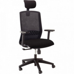 FAUTEUIL BARI NYLON TÉTIÈRE ASSISE TISSU NOIR 120kg - DOS RESILLE NOIRE-SUP.LOMBAIRE SYNCHRONE ACCOUDOIRS REGLABLES