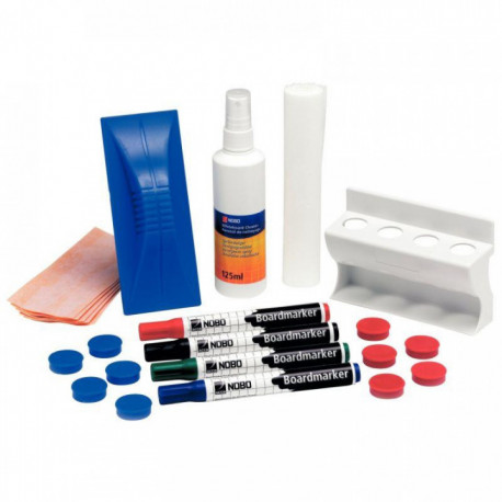 KIT TABLEAUX BLANCS :4MARQUEURS+PORTEMARQUEUR/1BROSSE+RECH.SPRAY+10CHIFF.+10AIMA