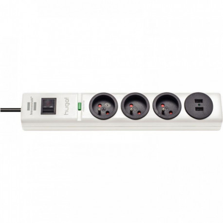 MULTIPRISE PARAFOUDRE HUGO 3 PRISES+ 2 USB 2M BLANC