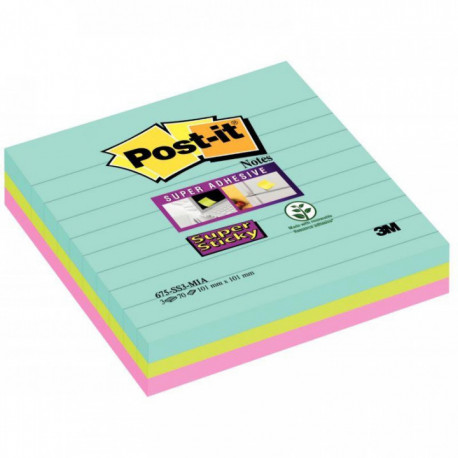 BLOC REPOTSIONNABLE 101X101 MIAM*PQT3* SUPER STICKY NOTES 70F LIGNÉES 101X101MM   