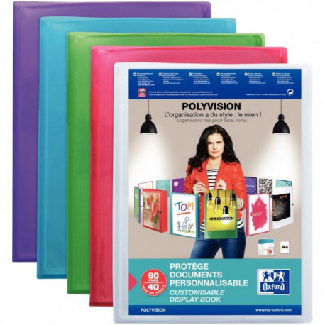 PROTÈGE-DOCUMENTS PERSONNALISABLE POLYVISION 80 VUES, COLORIS ASSORTIS