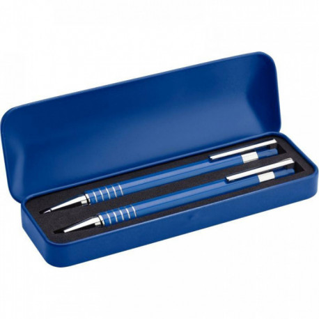 SET STYLO EN ALUMINIUM ET UN PORTEMINE BLEU