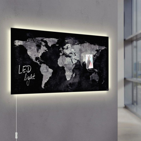 TABLEAU MAGNÉTIQUE EN VERRE LED ARTVERUM 91X46CM MAPPEMONDE