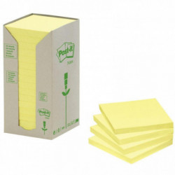 BLOC REPOSITIONNABLE 76X76 JAUNE 100F TOUR 16  S  POST-IT RECYCLÉES  