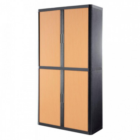 ARMOIRE À RIDEAUX 4 TABLETTES CORPS ANTHRACITE/RIDEAUX HÊTRE