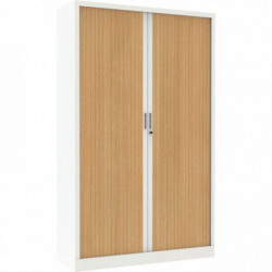 ARMOIRE À RIDEAUX MONOBLOC HAUTE H198CM CORPS BLANC/RIDEAUX CHÊNE CLAIR