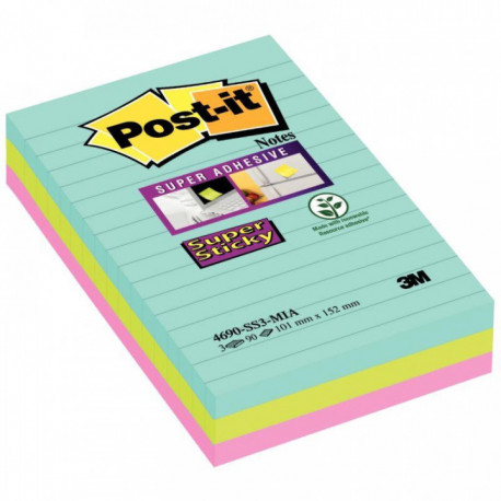 BLOC REPOSITIONNABLE 101X152  LIGNEES COSMIC *PQT3* NOTES SUPER STICKY 90F  POST IT PEFC 