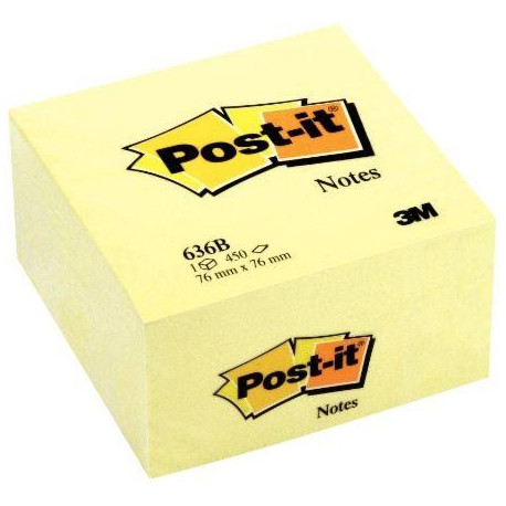 BLOC CUBE DE 450 FEUILLES DE NOTES POST-IT REPOSITIONNABLE 76 X 76 MM JAUNE