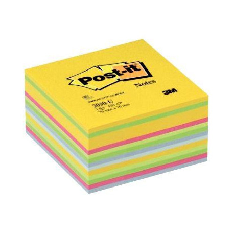 CUBE DE 450 FEUILLES DE NOTES POST-IT REPOSITIONNABLES 76 X 76 MM COULEURS ASSOR