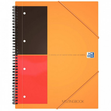 CAHIER SPIRALE MEETINGBOOK A4+ LIGNE  80G 160P PERF +CHEM 3 RABATS ELAST. FAB France OXFORD PEFC SCRIBZEE