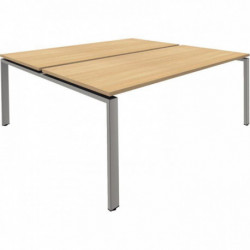 BUREAU 2 PLATEAUX PARTAGES DEPART 120x80 PIEDS FIXES ARCHE CHENE CLAIR GRIS ALU