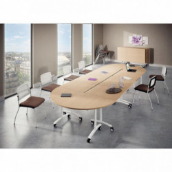 TABLE ABATTANTE 1/2 LUNE L165XP82,5CM PLATEAU CHÊNE CLAIR/PIÉTEMENT ALU