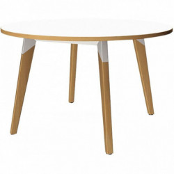 TABLE EVASION / ARENDAL RONDE Ø 120 X H73.5CM BLANC GIVRÉ/HÊTRE