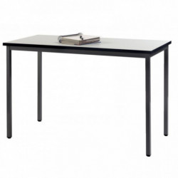 TABLE PIEDS FIXES PLATEAU GRIS 120X60CM PIÈTEMENT NOIR