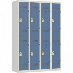 VESTIAIRE D'ATELIER 4 COLONNES 8 CASES INDUSTRIE PROPRE L120CM PORTES BLEU/CORPS GRIS