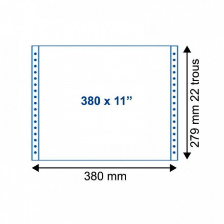 PAQUET DE 2000 FEUILLES DE LISTING UNI BLANC 1 PLI, 70G, FIXE, DE FORMAT : 380 M