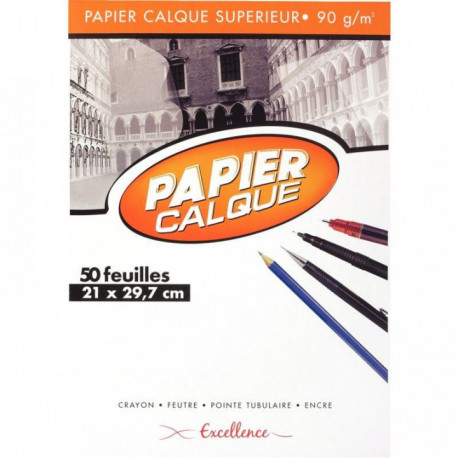 PAPIER CALQUE UNI, 90 G 21X29,7 CM *BLOC50F*EXCELLENCE