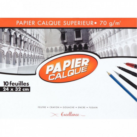 PAQUET DE 10 FEUILLES CALQUE 70G 24X32 TRANSPARENT