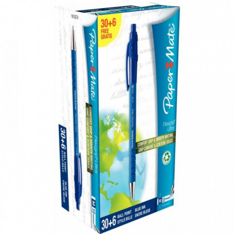 STYLO BLEU  BILLE FLEXGRIP ULTRA RT  POINTE M PACK 30+6 OFFERTS PAPERMATE 19