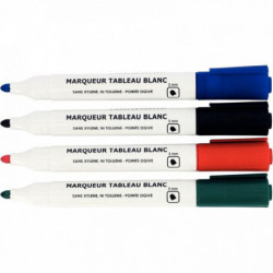 MARQUEURS ASSORTIS 4 TABLEAU BLANC POINTE OGIVE 3MM BLISTER